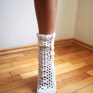 Woman Socks leg warmers lacy slippers PDF crochet pattern DIY tutorial dance, yoga, wedding, bride, fall winter image 3