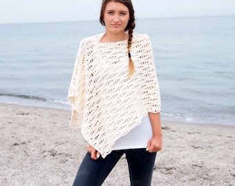 Crochet Pattern Flow poncho,  woman wrap waves women beach cover up shawl, clothing, Instant download