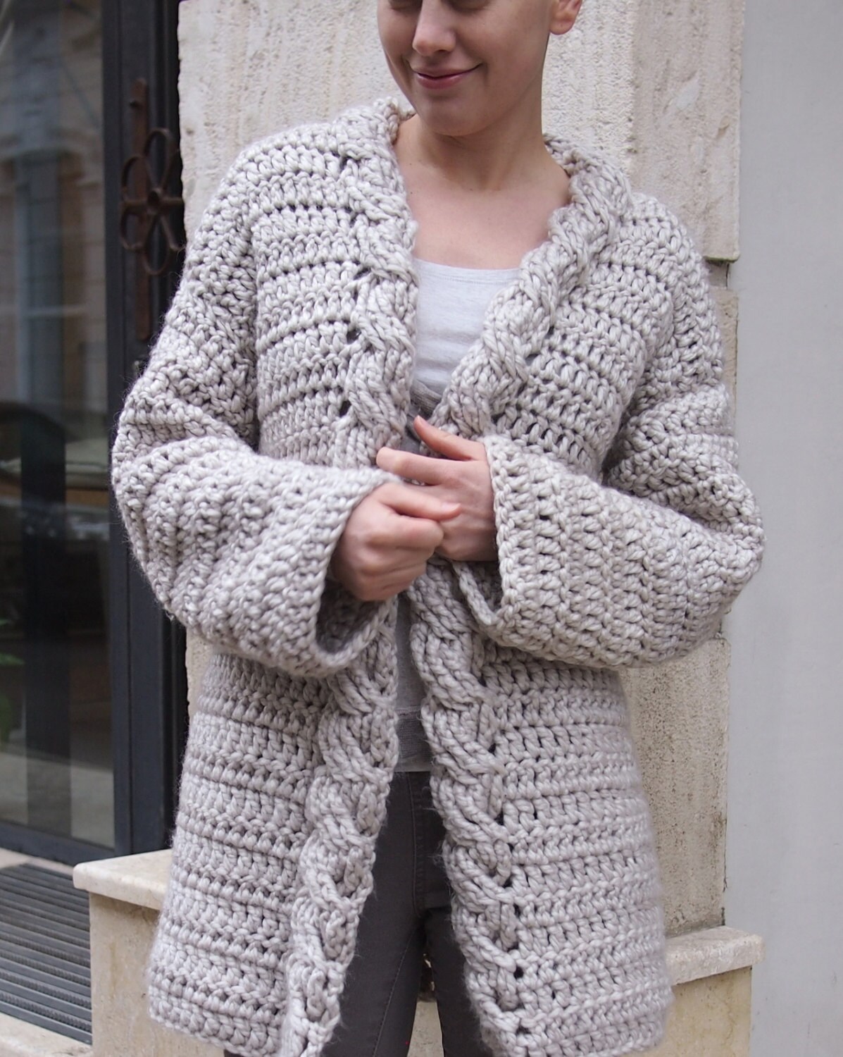 Crochet Pattern Cable Women Cardigan, Bulky Coat , Very Winter Sweater,  Clothing, Instant Download - Etsy