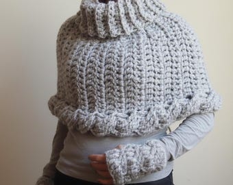 Crochet PATTERN cable poncho capelet, braided bulky woman loop scarf, chunky woman cape, clothing  photo tutorial Instant download
