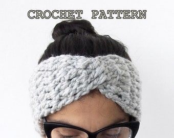 Crochet Pattern  turban headband chunky hat  twist headwrap women earwarmer, DIY photo tutorial Instant download