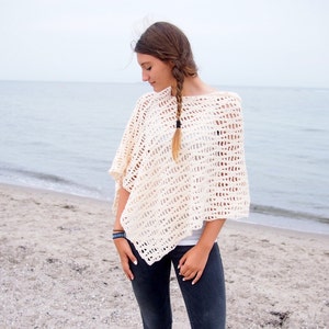 Crochet Pattern Flow poncho, woman wrap waves women beach cover up shawl, clothing, Instant download image 2