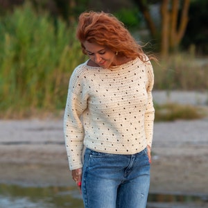 Crochet Pattern Dottie sweater, women pullover, women clothing, easy crochet pattern, Instant download PDF