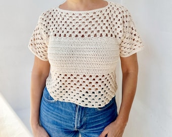 Crochet Pattern Riviera Sweater, Women’s Pullover Top (PDF Download)