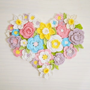 Crochet pattern Flower Heart wall home decor, Spring, Easter, Valentine's day home decoration, 7 crochet ornaments, DIY photo tutorial image 2