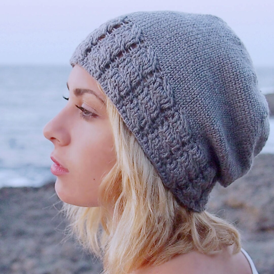 Crochet Pattern Cable Hat With Knit Look Slouch Hat Woman Beanie Beret ...