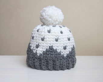 Crochet pattern Let it snow knit look hat , fair isle, women Sweedish pom pom beanie , DIY,  Instant download