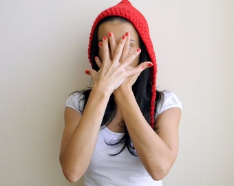 Crochet pattern Hood pixie hat, little red ridding hood costume, women woodland hat DIY photo tutorial - Instant download