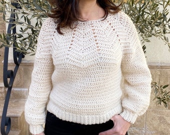 Crochet Pattern Solis sweater, women raglan pullover, top down chevron, tee, clothing photo tutorial, Instant download