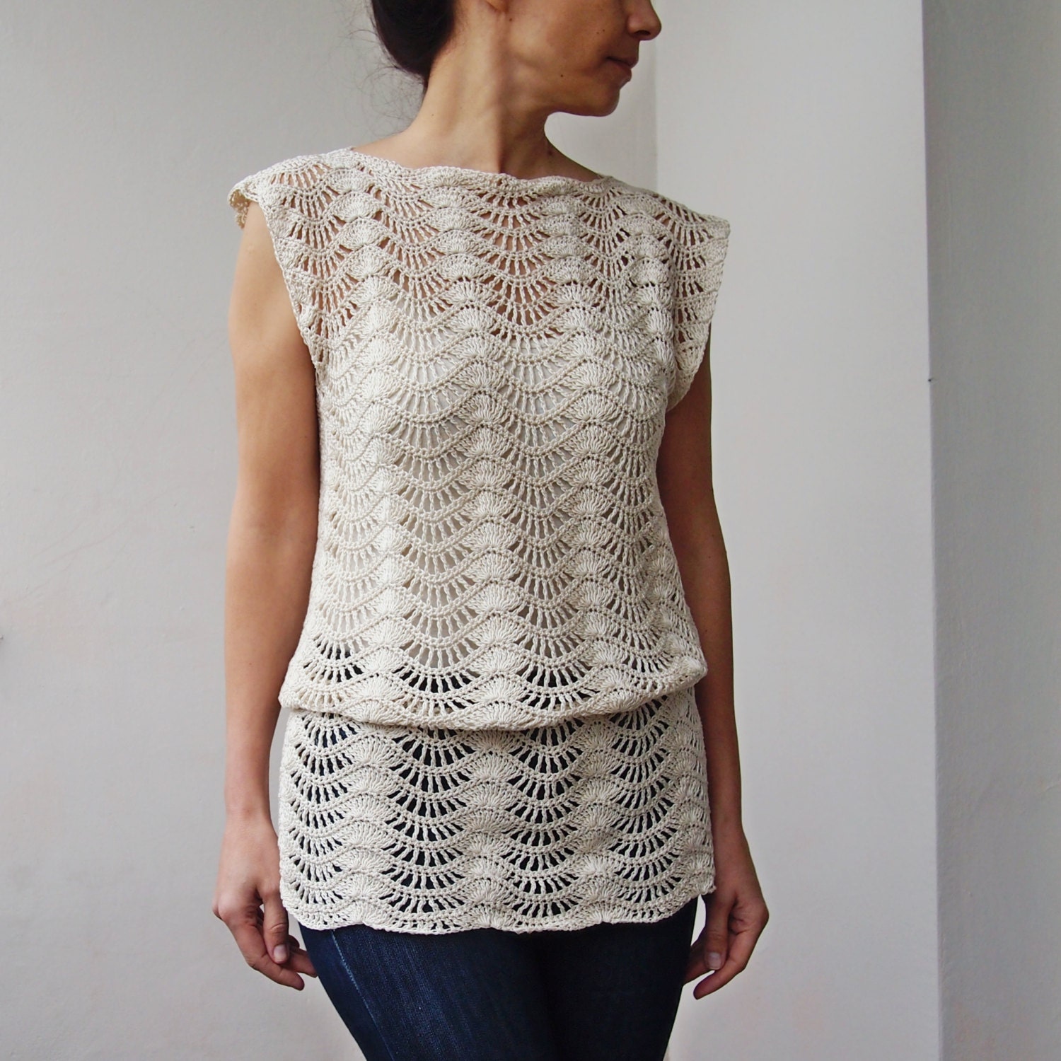 Crochet Pattern Chevron Sweater Tunic Ripples Top Waves | Etsy