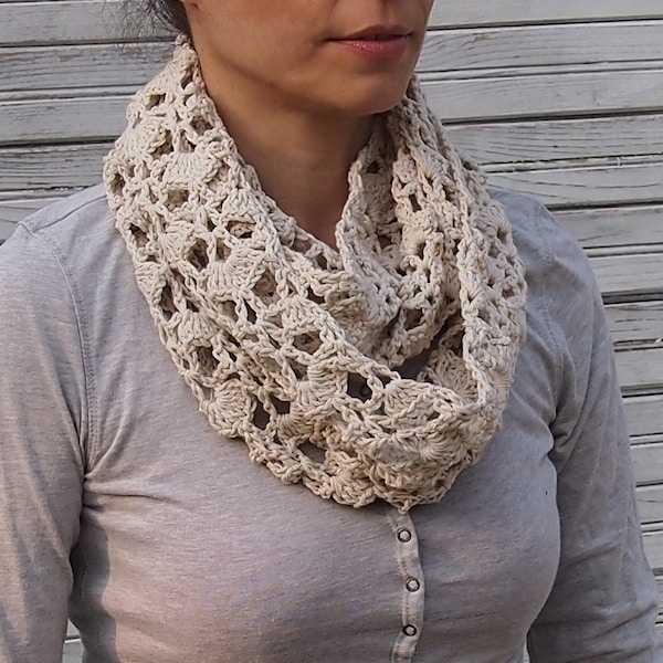 Infinity scarf crochet pattern woman circle scarf lace loop scarf neckewarmer  DIY tutorial Instant download