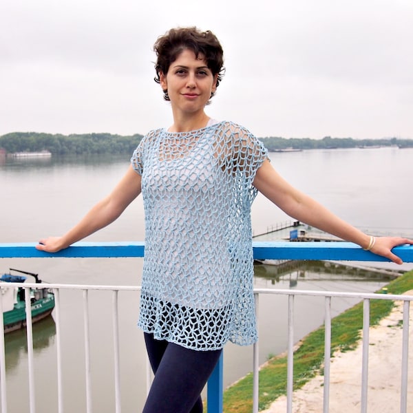 Crochet Pattern, Diamond flower woman sweater lace tunic, women clothing, crochet dress, beach cover up, DIY, photo tutorial