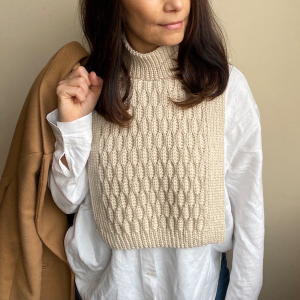 Crochet Pattern Rhythm neckwarmer, knit look ribbed women cowl vest slipover pullover,  winter clothing, DIY, Instant download