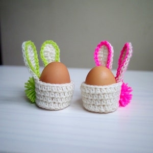 Crochet pattern Easter Bunny egg cozy basket, table home decor, DIY photo tutorial, Instant download