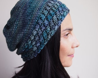 Crochet pattern knit look slouch hat woman star stitch hat beanie beret , Instant download