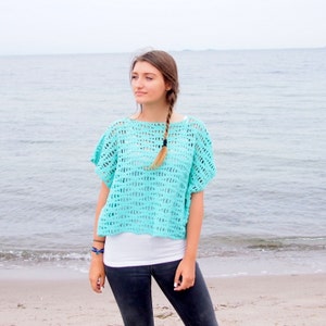 Crochet Pattern Flow sweater, woman beach cover up,  tee top kimono sleeve, clothing DIY photo tutorial, Instant download