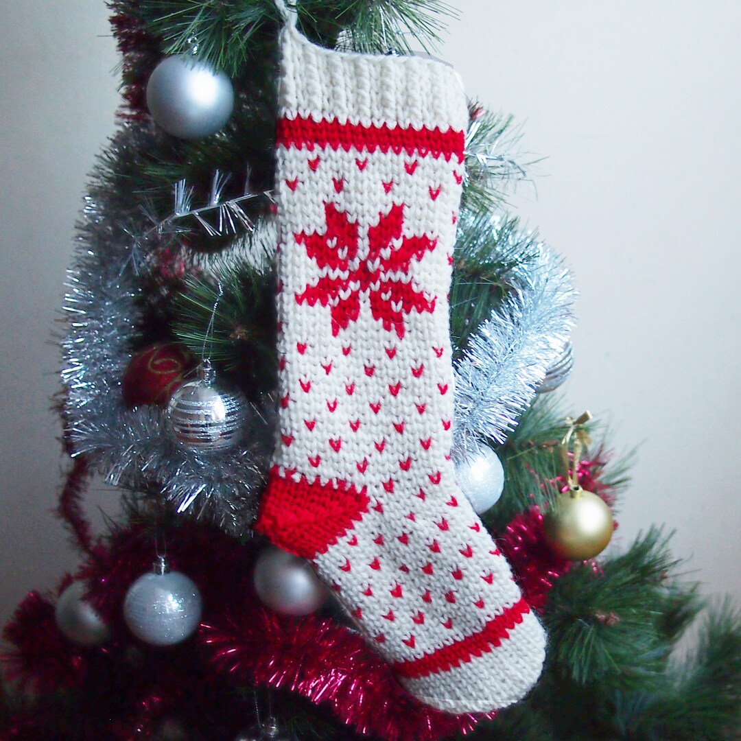 Crochet Pattern Fair Isle Knit Look Christmas Stocking, Nordic Holiday ...