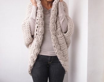 Crochet Pattern cable women cocoon shrug  bulky coat cardigan,  plus size cardigan braided sweater, winter clothing, Instant download