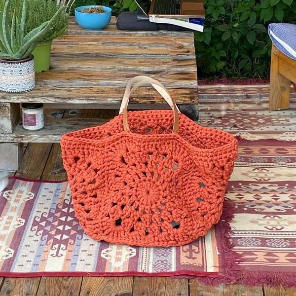 Crochet PATTERN Sun City bag, granny square textured shopping reusable bag, beach tote, summer tote, DIY photo tutorial