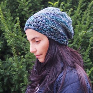 Crochet pattern knit look slouch hat woman star stitch hat beanie beret , Instant download image 5