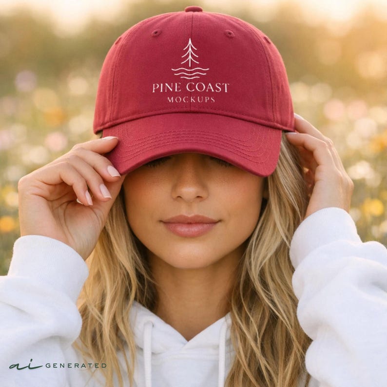 classic dad cap mockup, yupoong 6245cm hat, casual outfit, influencer style, natural lighting, blank embroidery area