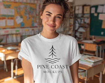 White Bella Canvas 3001 Spring Teacher T-Shirt Mockup (JPG)