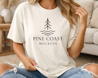 Ivory Comfort Colors 1717 T- Shirt Mockup Boho Aesthetics (JPG)