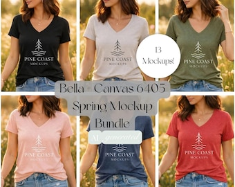 Bella Canvas 6405 Relaxed Heather V-Neck T-Shirt Spring Mockup Bundle (JPG)