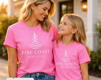 Safety Pink Gildan 5000 Unisex Heavy Cotton Tee Mockup, Mother's Day Spring Aesthetics (JPG)