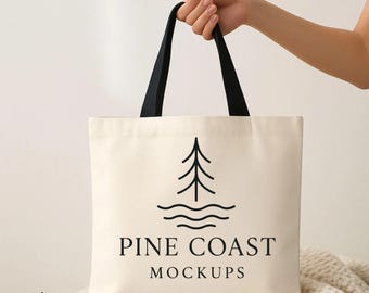 Black Handle Tote Bag Mockup, Canvas Bag (JPG)