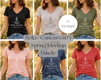 Bella Canvas 6405 Relaxed Heather V-Neck T-Shirt Frühling Mockup Bundle (JPG)