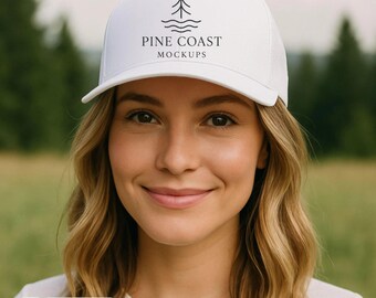 White Yupoong 6606 Trucker Retro Hat Mockup Classic Snapback JPG File