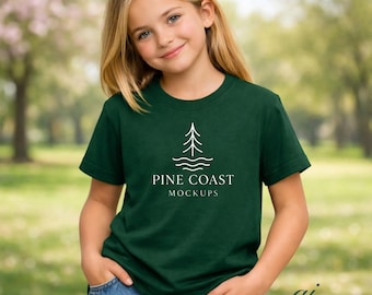 Forest Green Gildan 8000B DryBlend T-Shirt Youth Spring Mockup (JPG)