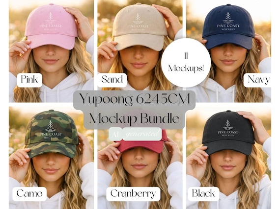 Yupoong 6245CM Classic Dad Hat Baseball Cap Female Spring Printify Embroidered Mockup Bundle (JPG)