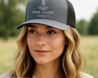 Grey Black Yupoong 6606 Trucker Retro Hat Mockup Classic Snapback JPG File