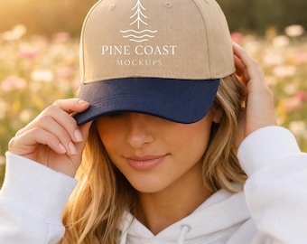 Navy/Khaki OTTO Mid Profile Baseball Cap Spring Mockup (JPG)