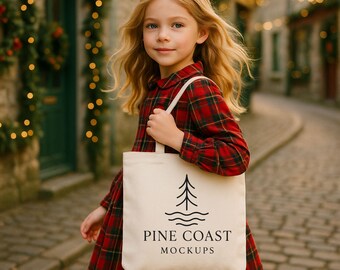 Christmas Tote Bag Mockup: Cotton Canvas Kid Mockup (JPG Digital Download)