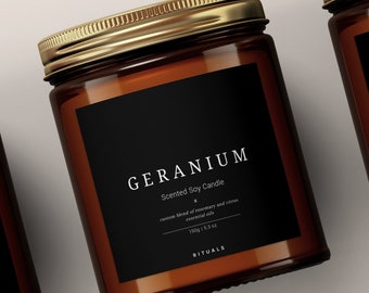 Candle Label Template Luxury, Candle Packaging Label Design Printable, Personalized Candle Business Labels for Candles Jars・Geranium