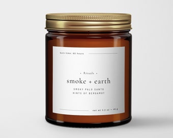 Minimal Candle Label Design, Candle Jar Label Template Editable, Minimalist Candle Packaging, Product Label Template Digital Download・Smoke