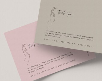 Editable Thank You Card Digital Template, Customer Thank You for Order Insert, Printable Purchase Postcard Template Product Packaging・013