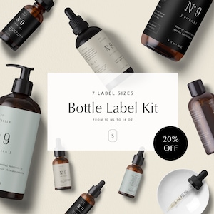 Custom Wrap Around Sticker Labels for Minimal Skincare Branding Kit, Boston Bottle Dropper Labels, Cosmetic Packaging Label Templates・No.9
