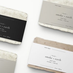 Modello di etichette per saponette personalizzate fai da te — Etichette per confezioni di sapone per le mani stampabili — Download digitale di etichette per sapone modificabili 8,5x2"・Fumo