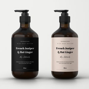 Shampoo Label 8 oz Boston Bottle, Editable Template for Lotion Label Design, Body Product Label Template Download for Spa Cosmetics・Juniper