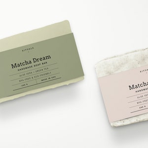 Printable Soap Packaging Labels — Soap Bar Labels Template Editable — Soap Sleeve Label Template — Soap Belly Band Template 8.5x2"・Matcha
