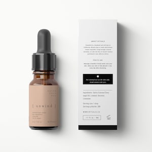 Editable Face Serum Label Template for 1 oz Dropper Bottle, Wrap Around Label Design DIY, Skincare Labels Stickers for 30 ml Bottles・Unwind