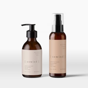 4 oz Bottle Skincare Labels Template Wrap, Cosmetic Label Design for Body Spray Product Template, Printable Labels Stickers Digital・Unwind