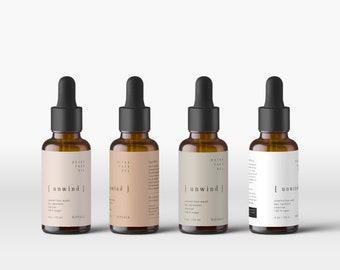 Etiqueta de frasco cuentagotas de 15 ml para envases cosméticos: diseño minimalista, editable con Corjl, mejore su marca y envase para el cuidado de la piel・Relájese
