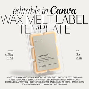 Customizable Wax Melt Label Template, Chic Minimalist Design for Candle Entrepreneurs, Great for Polished Packaging Appeal・Cedarwood