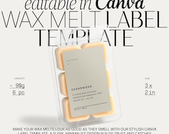 Customizable Wax Melt Label Template, Chic Minimalist Design for Candle Entrepreneurs, Great for Polished Packaging Appeal・Cedarwood