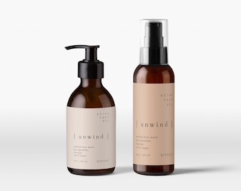 4 oz Bottle Skincare Labels Template Wrap, Cosmetic Label Design for Body Spray Product Template, Printable Labels Stickers Digital・Unwind